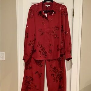 Chico’s Pant and Top Outfit. NWT. Red with sequin details.